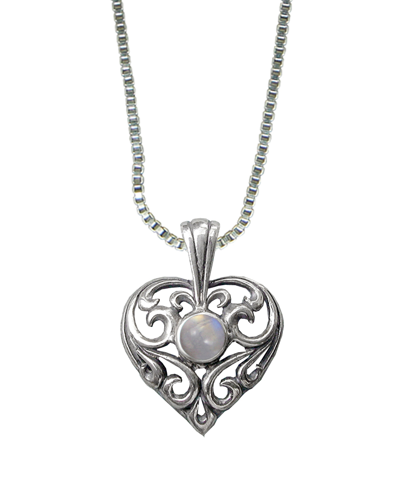 Sterling Silver Filigree Heart Pendant With Rainbow Moonstone